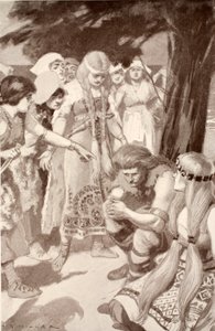 Cuchulainn irettesatt av Emer, illustrasjon fra 